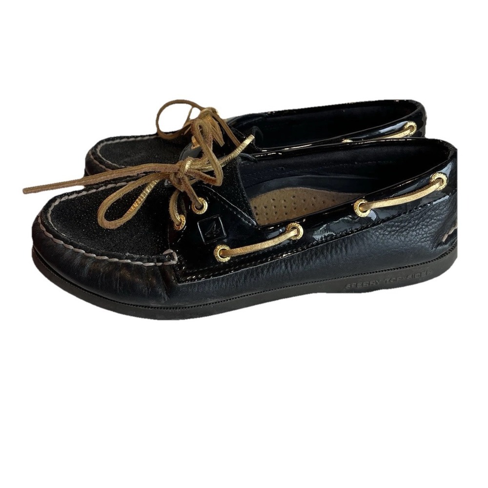 Sperry Top Sider Womens Black Sparkle Patent Leather Boat Shoes SZ  6 Preppy Y2K - Picture 5 of 8